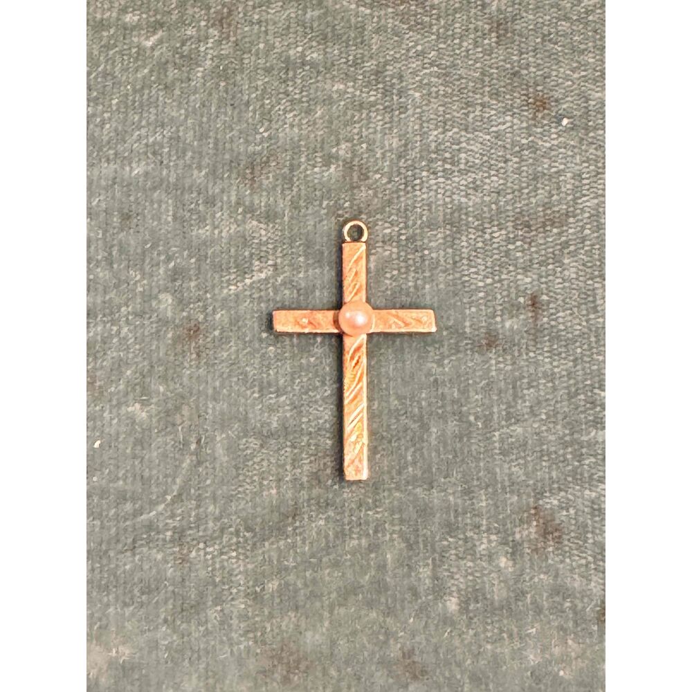 10k Yellow Gold Pearl Cross Pendant Jewelry Necklace Religious Gift